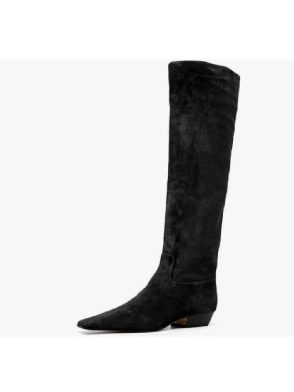 Black Suede Square Toe Knee High Boot Wide Calf Low Chunky Heels Long Boot